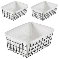 E.dot 日式鐵藝可拆式帆布置物收納籃 鏤空帶襯布, 22.5 x 28 x 11.5cm, 黑色, 3個