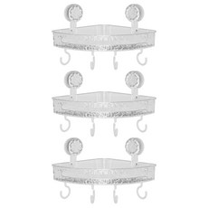 FANCY LIFE 吸盤式收納置物架 三角款 透明白 3個, 浴室廚房角落收納好幫手