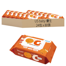 US baby 優生 維生素C嬰兒濕巾 清爽型 掀蓋式, 80張, 24包