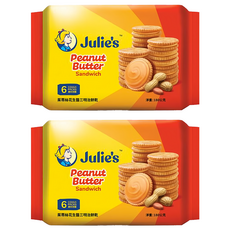 Julie's 茱蒂絲花生醬三明治餅乾, 馬來西亞原裝進口, 營養豐富美味點心, 香濃夾心, 奶素可食, 180g, 2包