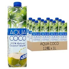AQUA COCO 100%椰子水, 1L, 12瓶