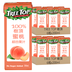 TREE TOP 樹頂 100%蜜桃綜合果汁 嚴選優質水果 無添加糖, 200ml, 12瓶