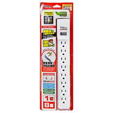 iPlus 保護傘 1切8座安全延長線組 3孔 PU-3188, 2.7m, 白色, 1組