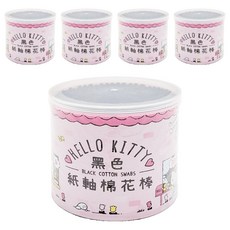 Hello Kitty 凱蒂貓 黑色紙軸棉花棒 可愛造型棉花棒, 300支, 5罐