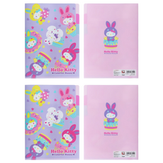 sun-star Hello Kitty 50週年L型三夾層資料夾 A5 155 x 220 x 1mm 24g, 兔兔裝扮 紫色 + 粉色, 2個