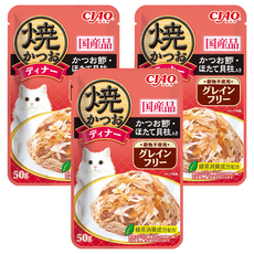 INABA CIAO 啾嚕 鰹魚燒晚餐包 無穀系列 50g 國產產品, 鰹魚 + 干貝, 3包