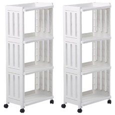 縫隙推車 窄置物架 隙縫收納架 4層 寬版 PP材質 底部萬向輪, 北歐白, 2個