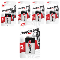 Energizer 勁量 9伏特鹼性電池，5年儲存期限, 1顆, 6顆