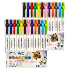 ACE 英士 跳動水性彩繪筆 經典耐磨筆尖 耐乾墨水, 12色, 2盒
