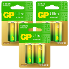 GP Batteries 超霸 特強鹼性電池2號 10年保質期, 2個裝, 3組