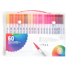 ANTIAN 兒童可水洗雙頭繪畫塗鴉馬克筆 白桿,60色,兒童繪畫安全無毒, 1盒