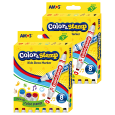 AMOS 阿摩司 印章彩色筆 兒童裝飾彩色筆 適用年齡三歲以上, 8色, 2盒