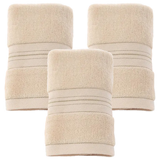 純棉吸水毛巾 親膚柔軟 速乾抗菌 74 x 34cm 金絲款米白色 3條