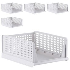 咪咪購物 可堆疊收納籃 白色 5個, 小號(42 x 32 x 13cm)