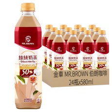 金車 MR.BROWN 伯朗咖啡 絲絨奶茶24瓶 濃郁奶香 絲滑口感 無咖啡因 隨時享受, 580ml, 24瓶
