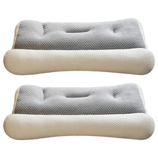 HONDONI 日式反牽引護頸止鼾枕 表布:100%聚酯纖維 填充物:20%大豆蛋白纖維80%羽絲絨, 白色 + 灰色, 40 x 60cm, 2個