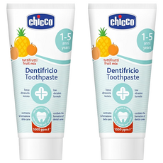 Chicco 兒童木醣醇含氟牙膏 鳳梨水果 50ml, 1-5歲適用, 低磨損性配方, 含氟量1000ppm, 2條