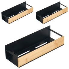 收納部屋 磁吸竹面鐵藝置物架 大 黑色 - 冰箱置物架 廚房收納, 3個