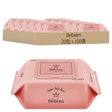 Bebeen 掀蓋式兒童適用濕紙巾, 100張, 20包