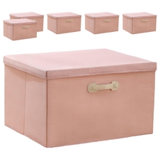 小麥購物 棉麻掀蓋式收納箱 大, 粉色, 6個