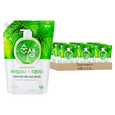 Soonsaem 蔬果碗盤小蘇打植物洗潔劑補充包, 1.6L, 9包