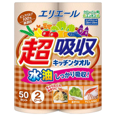 elleair 艾黎艾爾 無漂白超吸收廚房紙巾 50張, 2捲, 1袋