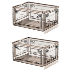 咪咪購物 五開門80 茶白 可折疊透明收納箱 衣物玩具收納箱, 大號, 2個