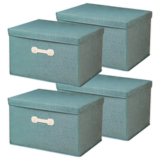 小麥購物 棉麻掀蓋式收納箱 大, 綠色, 4個