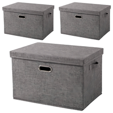 收納部屋 金屬把手棉麻整理盒 38L 大容量可折疊收納箱 臥室客廳收納, 深灰色, 大, 3個
