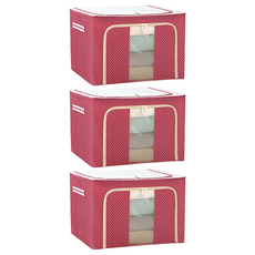 衣物棉被鋼架收納箱 牛津布款 100L, 紅色圓點, 3個