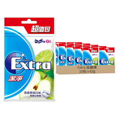 Extra 益齒達 潔淨無糖口香糖 青蘋果萊姆口味, 62g, 10包