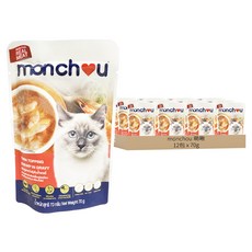 monchou 萌啾 全齡貓 真肉煲貓餐包, 白身鮪魚 + 鮮蝦, 70g, 12包