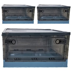 三開摺疊收納箱 BF066-12, 靜謐藍 + 黑透明蓋, 735 中號(47 x 35.5 x 24cm), 3個