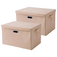 收納部屋 金屬把手棉麻整理盒 26L 中(37 x 27 x 26cm) 米色, 2個
