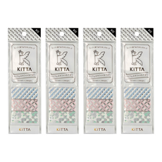 KING JIM KITTA 隨身攜帶和紙膠帶, 10張 x 3種設計, Wide 銀箔幾何, 4包