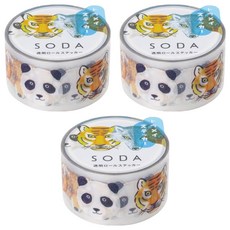 KING JIM HITOTOKI 透明PET卷狀膠帶 單張貼紙款 SODA, 動物, 3捲