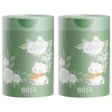 山茶花香氛免撕抽繩手提垃圾袋, 承重3KG, HDPE材質, 40*50CM, 80入/卷, 2捲