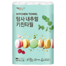 Tamsaa 捲筒式廚房紙巾 140張 100%天然紙漿, 12捲, 1袋