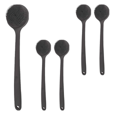 AHOYE 長柄矽膠雙面刷頭按摩沐浴刷, 黑色, 5支, 1入