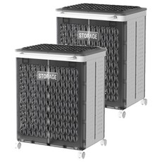 FAmILyLIFE 生活 輕奢風雙槽附蓋摺疊衣物收納籃 78L, 霧黑款, 2個