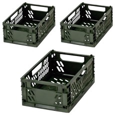 Sanada Seiko 日本製 可摺疊收納籃, 3個, 橄欖綠