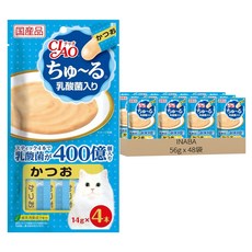 INABA CIAO 啾嚕 肉泥 4條, 鰹魚 乳酸菌配方, 56g, 48袋