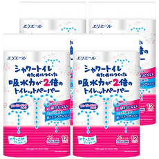 elleair 艾黎艾爾 溫水洗淨便座專用衛生紙, 菱格紋壓花技術, 100%紙漿製造, 吸水力2倍, 25m, 12捲, 4袋