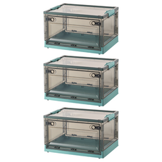 快樂小島 三開收納箱 小號25L, 38.5 x 29 x 23.5cm, 734 綠色 + 茶色, 3個