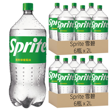 Sprite 雪碧 清爽檸檬風味汽水, 2L, 12瓶