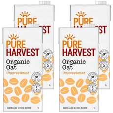 PURE HARVEST 澳洲有機燕麥奶, 無添加糖, 1L, 4瓶