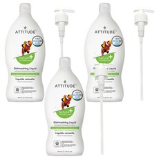 ATTITUDE 艾特優 廚房洗碗精 青蘋果羅勒香, 韓國第1類廚房清潔劑 可清洗蔬果食物, 700ml, 3瓶