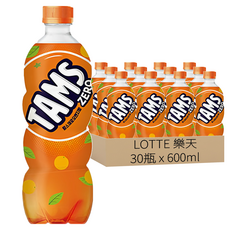 LOTTE 樂天 Tams無糖汽水, 橘子口味, 600ml, 30瓶