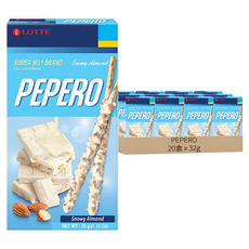 LOTTE PEPERO 杏仁白巧克力棒, 雪花杏仁, 32g, 20盒