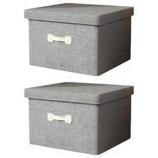小麥購物 棉麻掀蓋式收納箱 大, 灰色, 2個